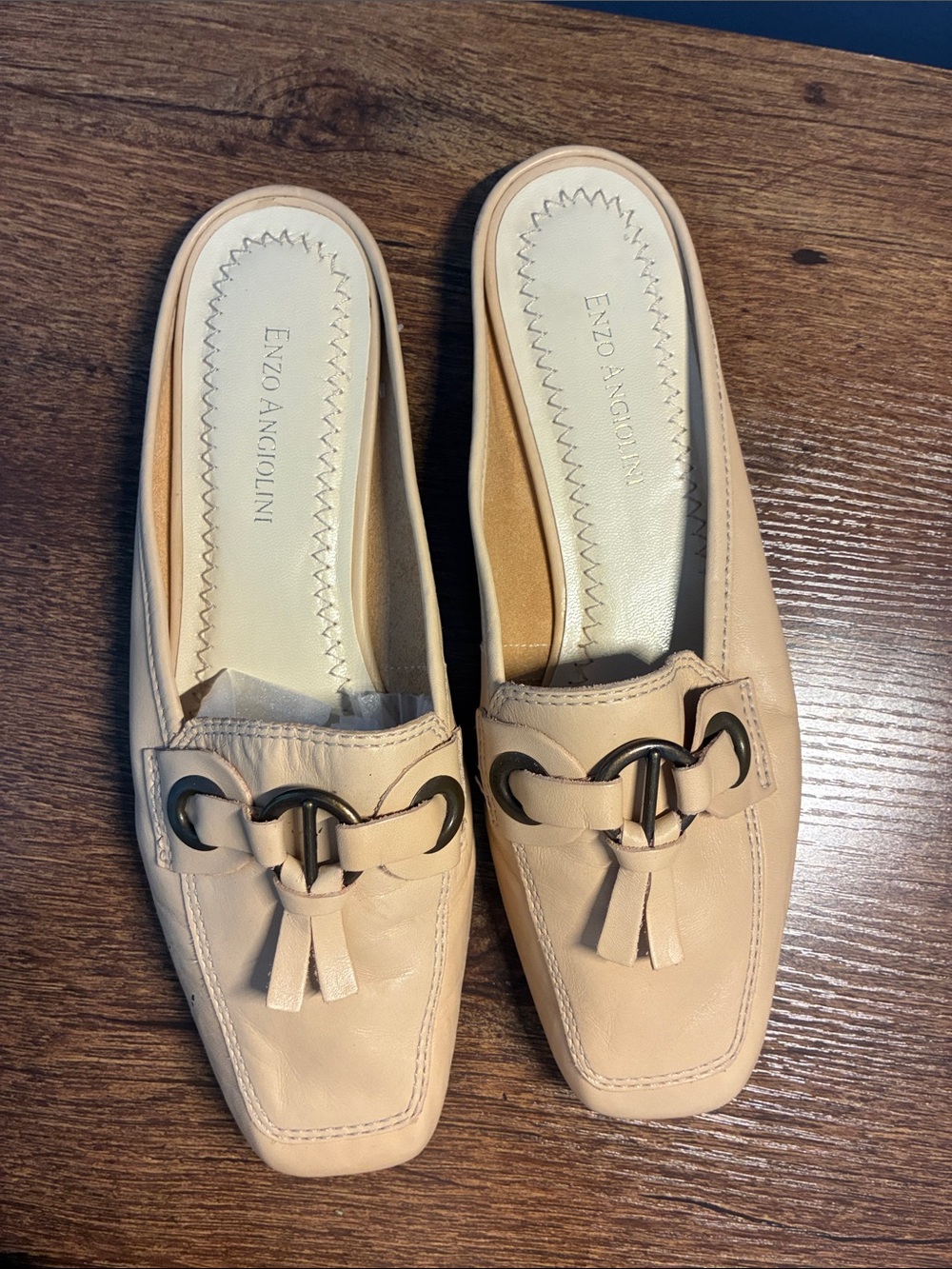 Enzo Angiolini Cream Leather Tassel Loafer Mules